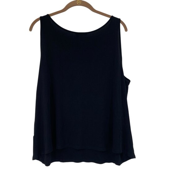 Eileen Fisher Size XL Black 100% Silk Scoop Neck Tank Shell Minimalist Capsule - Picture 2 of 8